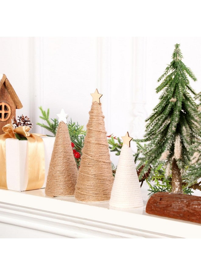 Gejoy 3 Pcs Farmhouse Yarn Cone Christmas Tree Mini Rustic Tabletop Tree with Topper Stars Neutral Xmas Table Centerpiece for Holiday Indoor Kitchen Home Tiered Tray Wedding Decor - Image 5