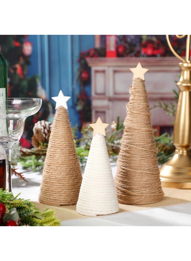 Gejoy 3 Pcs Farmhouse Yarn Cone Christmas Tree Mini Rustic Tabletop Tree with Topper Stars Neutral Xmas Table Centerpiece for Holiday Indoor Kitchen Home Tiered Tray Wedding Decor - Image 4