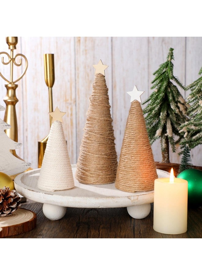 Gejoy 3 Pcs Farmhouse Yarn Cone Christmas Tree Mini Rustic Tabletop Tree with Topper Stars Neutral Xmas Table Centerpiece for Holiday Indoor Kitchen Home Tiered Tray Wedding Decor - Image 3