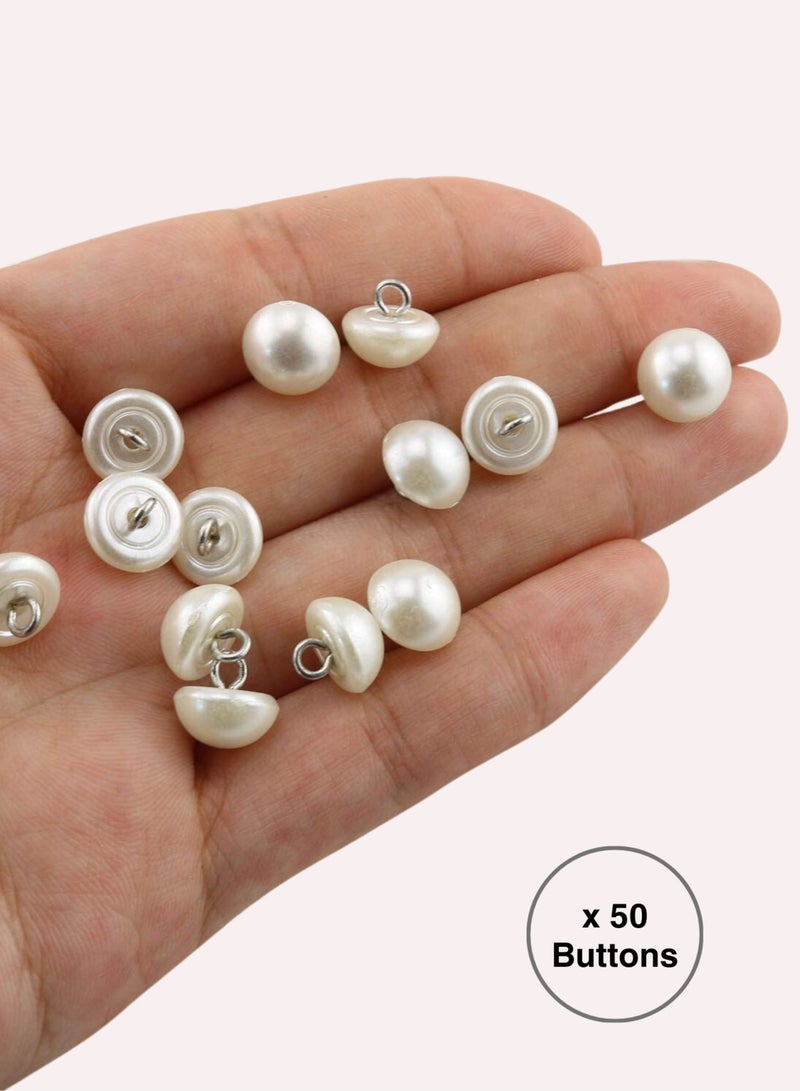 50x Premium Half Ball Pearl Buttons with Metal Shank - Bridal, Dressmaking, Abaya, DIY, 0.8MM (Cream) - Image 4