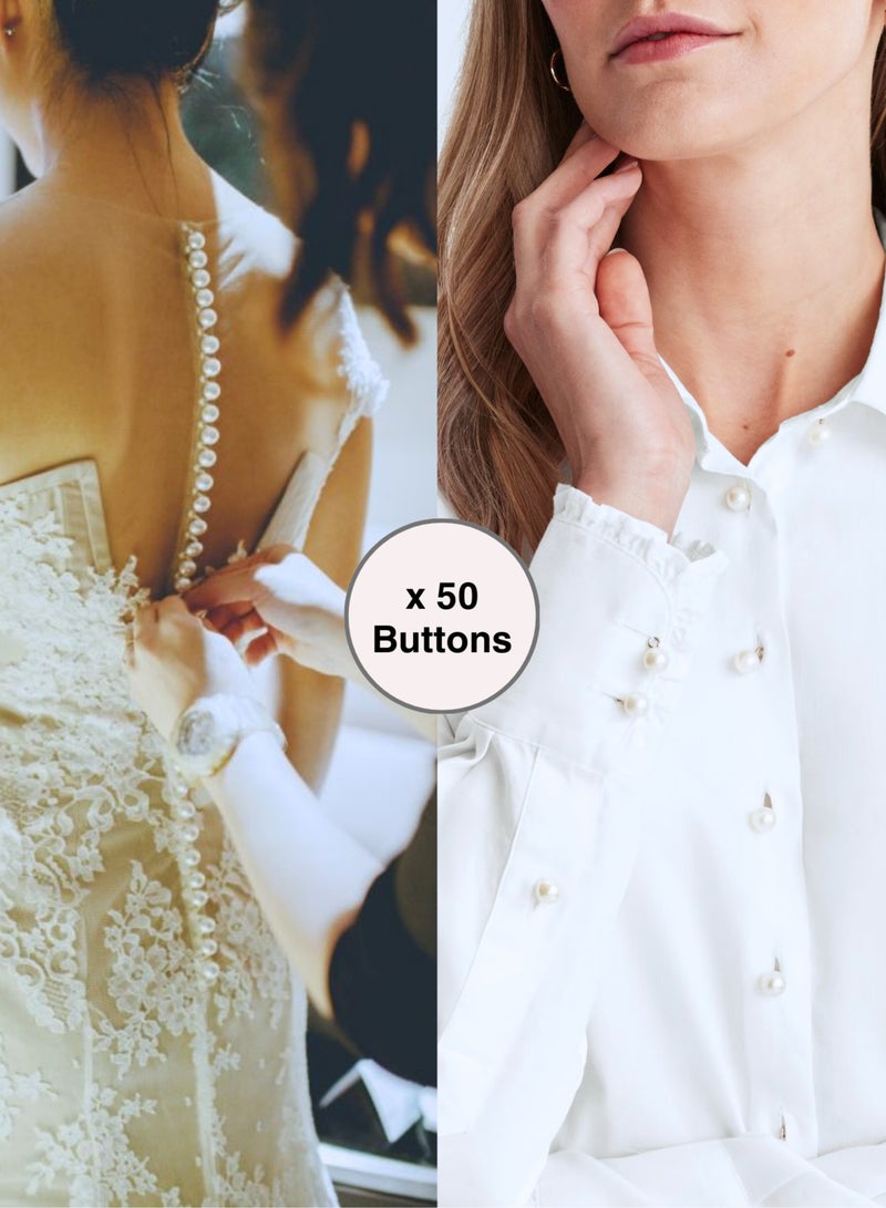 50x Premium Half Ball Pearl Buttons with Metal Shank - Bridal, Dressmaking, Abaya, DIY, 0.8MM (Cream) - Image 5
