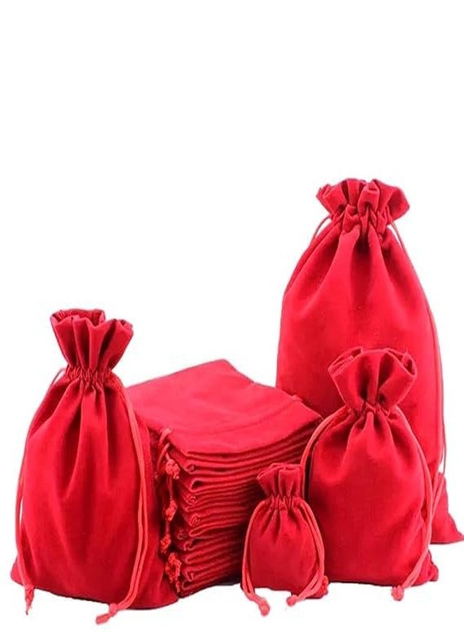 Jaydev zone Red Velvet Potali,Return Gift for Guest, Home Women, Function Men's and Women's Velvet Jewellery Pouch Potli Bag (Red, 10x7 Inches) Pack of 5 PC - Image 1