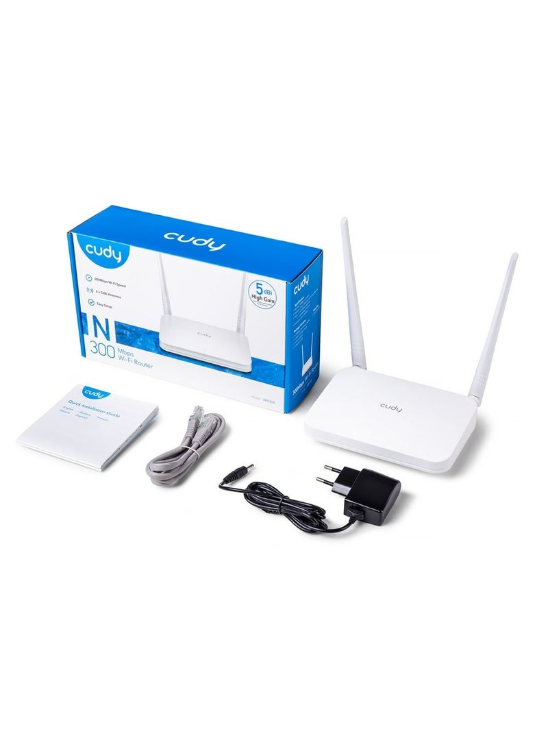 cudy - N300 Wi-Fi Router, Chipset MediaTek, 802.11b/g/n,300Mbps at 2.4GHz, 4 × 10/100Mbps Ports, 2 × 5dBi  fixed antennas, WiFi router/AP/ Repeater/WISP Mode, Guest network, WPS, DDNS, VPN Client, IPv6, Cudy  APP - Image 1