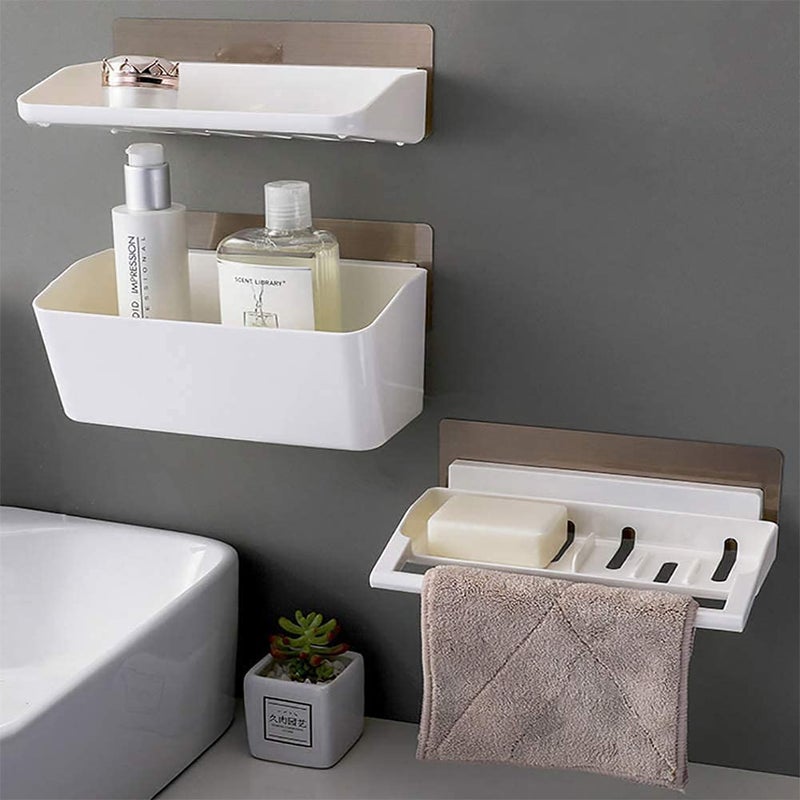 DHAVAL Self-Adhesive Wall Mounted 3-Tier Bathroom Organizer Storage Shelf with Towel Hanger - Rust-Proof Plastic, Waterproof Shelves for Kitchen, Bedroom, and Bathroom (22.5x12.5x10.5 cm) - Image 2