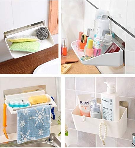 DHAVAL Self-Adhesive Wall Mounted 3-Tier Bathroom Organizer Storage Shelf with Towel Hanger - Rust-Proof Plastic, Waterproof Shelves for Kitchen, Bedroom, and Bathroom (22.5x12.5x10.5 cm) - Image 3
