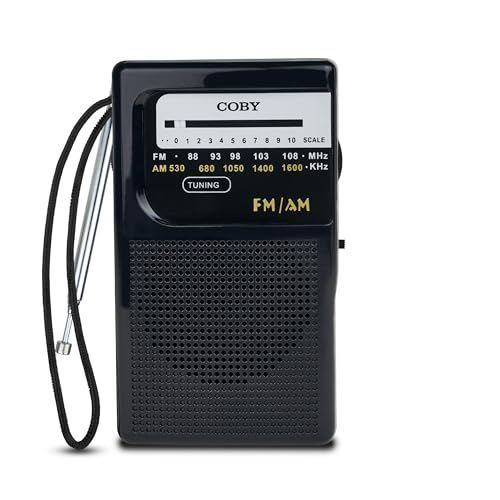 Coby Portable AM/FM Radio, Retro Pocket Radio for Indoor or Outdoor Use, Emergency-Preparedness Essential, 800-Hour Battery, Powerful Speakers, Integrated Antenna, Black - Image 1