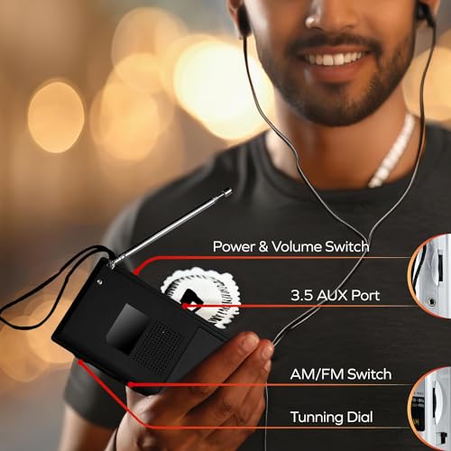 Coby Portable AM/FM Radio, Retro Pocket Radio for Indoor or Outdoor Use, Emergency-Preparedness Essential, 800-Hour Battery, Powerful Speakers, Integrated Antenna, Black - Image 2
