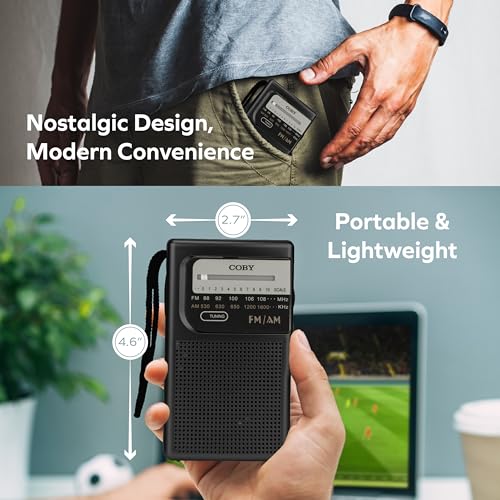 Coby Portable AM/FM Radio, Retro Pocket Radio for Indoor or Outdoor Use, Emergency-Preparedness Essential, 800-Hour Battery, Powerful Speakers, Integrated Antenna, Black - Image 5