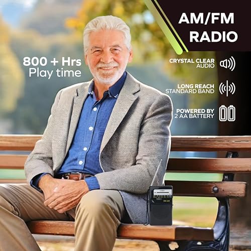 Coby Portable AM/FM Radio, Retro Pocket Radio for Indoor or Outdoor Use, Emergency-Preparedness Essential, 800-Hour Battery, Powerful Speakers, Integrated Antenna, Black - Image 3