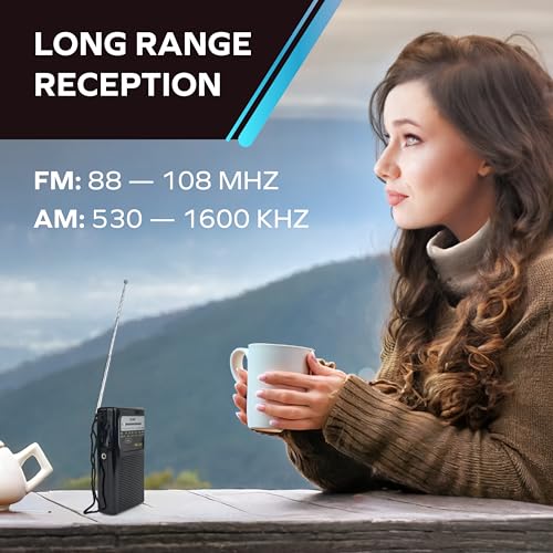 Coby Portable AM/FM Radio, Retro Pocket Radio for Indoor or Outdoor Use, Emergency-Preparedness Essential, 800-Hour Battery, Powerful Speakers, Integrated Antenna, Black - Image 4