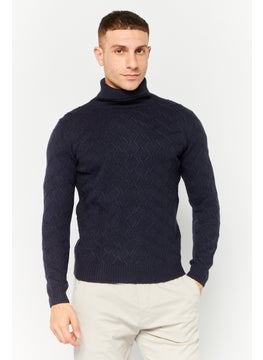 Sorbino Men Funnel Neck Pointelle Sweater, Navy  - Image 1