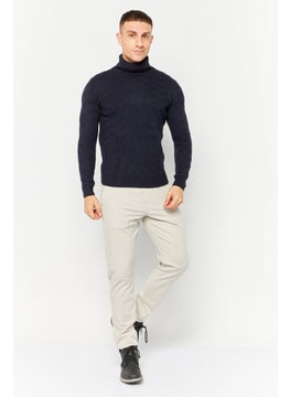 Sorbino Men Funnel Neck Pointelle Sweater, Navy  - Image 2