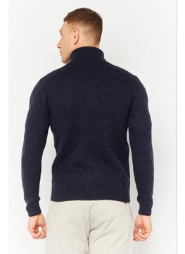 Sorbino Men Funnel Neck Pointelle Sweater, Navy  - Image 4