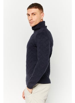 Sorbino Men Funnel Neck Pointelle Sweater, Navy  - Image 3