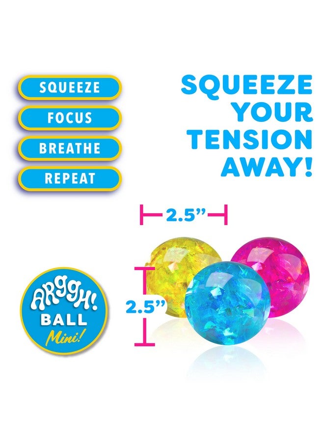 Power Your Fun Arggh Glitter Mini Stress Balls for Adults and Kids - 3pk Squishy Stress Ball Fidget Toys, Sensory Toys and Stress Relief Mini Squishy Toys Squeeze Ball Toy (Yellow, Pink, Blue) - Image 4