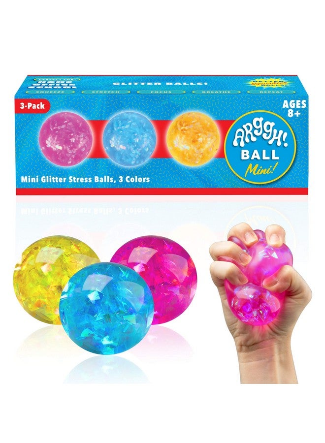 Power Your Fun Arggh Glitter Mini Stress Balls for Adults and Kids - 3pk Squishy Stress Ball Fidget Toys, Sensory Toys and Stress Relief Mini Squishy Toys Squeeze Ball Toy (Yellow, Pink, Blue) - Image 1