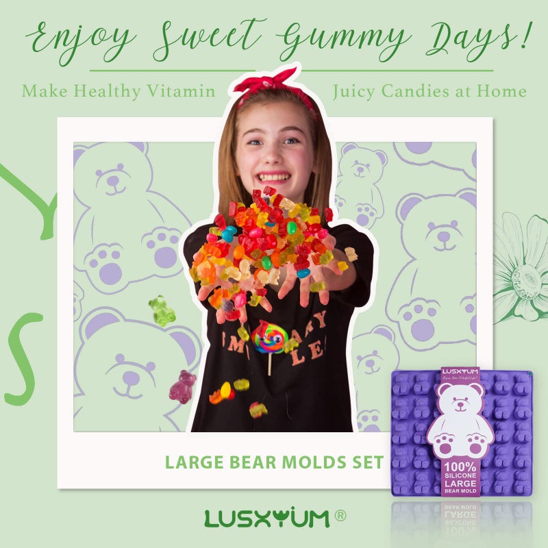 LUSHYUM قوالب دببة جيلاتينية كبيرة LUSHYUM سعة 5 مل، مصنوعة من السيليكون الخالي من BPA، مع 4 قطّارات وفرشاة تنظيف، 140 تجويف، مجموعة من 4 - Image 5