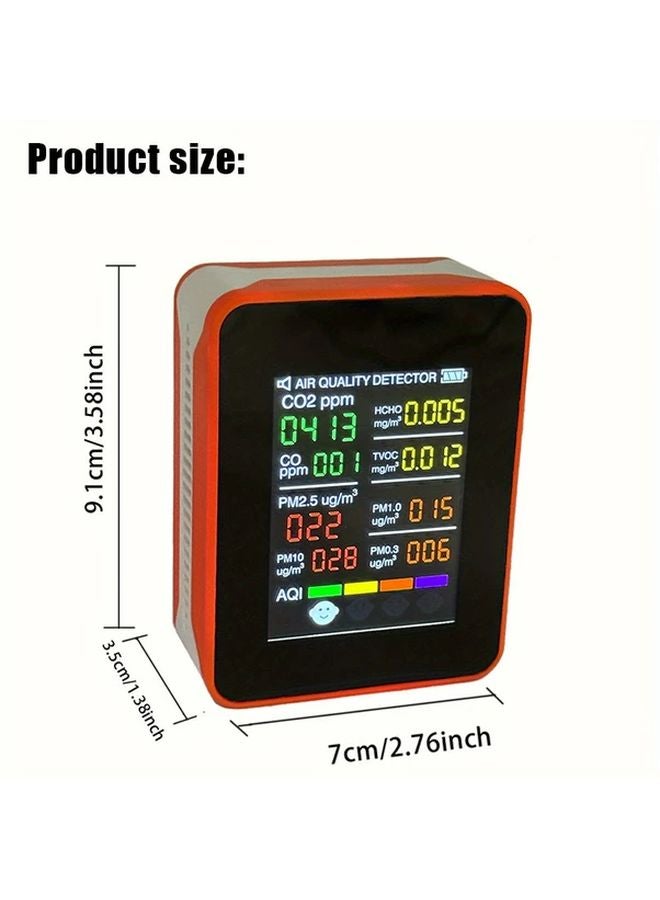 Orange Portable Air Quality Monitor 9 in 1 Detector CO2 AQI HCHO TVOC PM2 5 PM10 LCD Display - Image 3