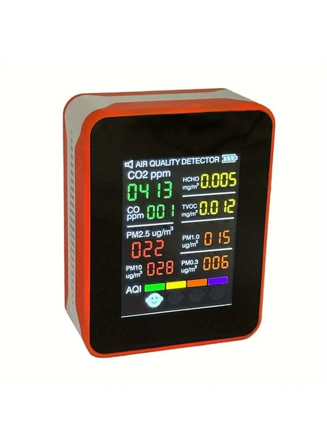 Orange Portable Air Quality Monitor 9 in 1 Detector CO2 AQI HCHO TVOC PM2 5 PM10 LCD Display - Image 1