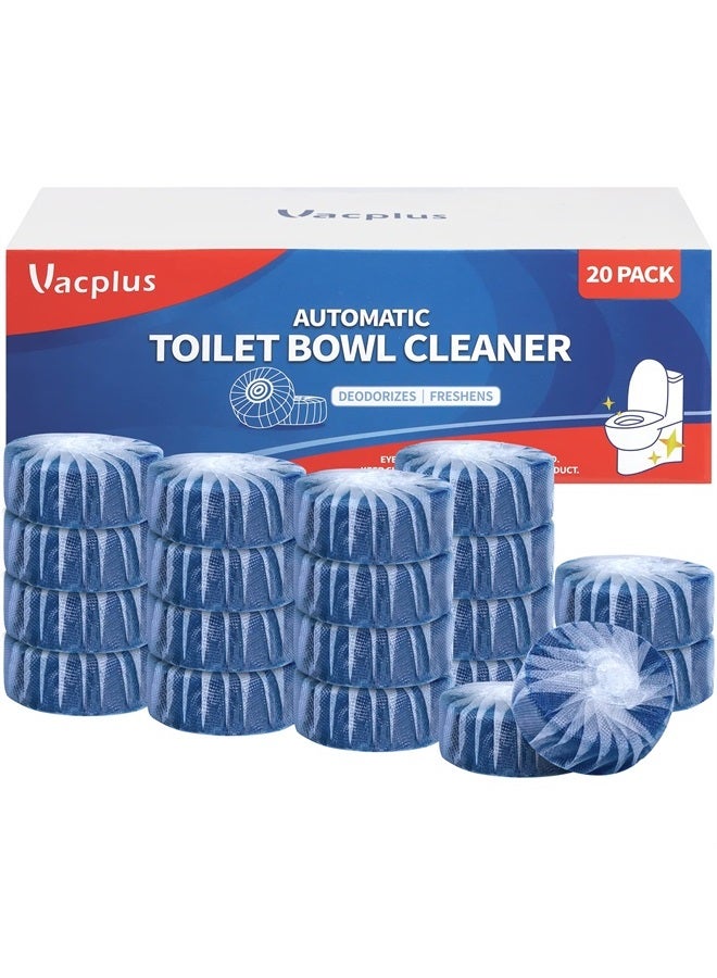 Vacplus منظفات وعاء المرحاض، منظفات مرحاض فائقة النظافة لإزالة الروائح الكريهة والتكلسات، أقراص منظف وعاء المرحاض الزرقاء طويلة الأمد بتقنية الإطلاق المستمر ضد البقع الصعبة (20 عبوة) - Image 1