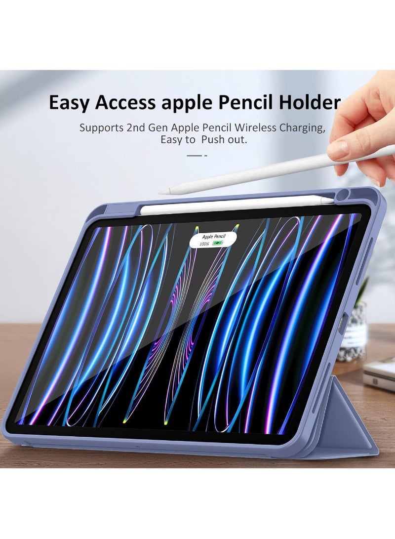 كابتن تيك جراب iPad Pro الجديد مقاس 11 بوصة 2022 4th Gen / 2021 3rd Gen / 2020 2nd Gen مع حامل أقلام حافظة iPad ذكية تدعم معرف اللمس والاستيقاظ / النوم التلقائي مع قلم رصاص من الجيل الثاني لشحن اللافندر - Image 2