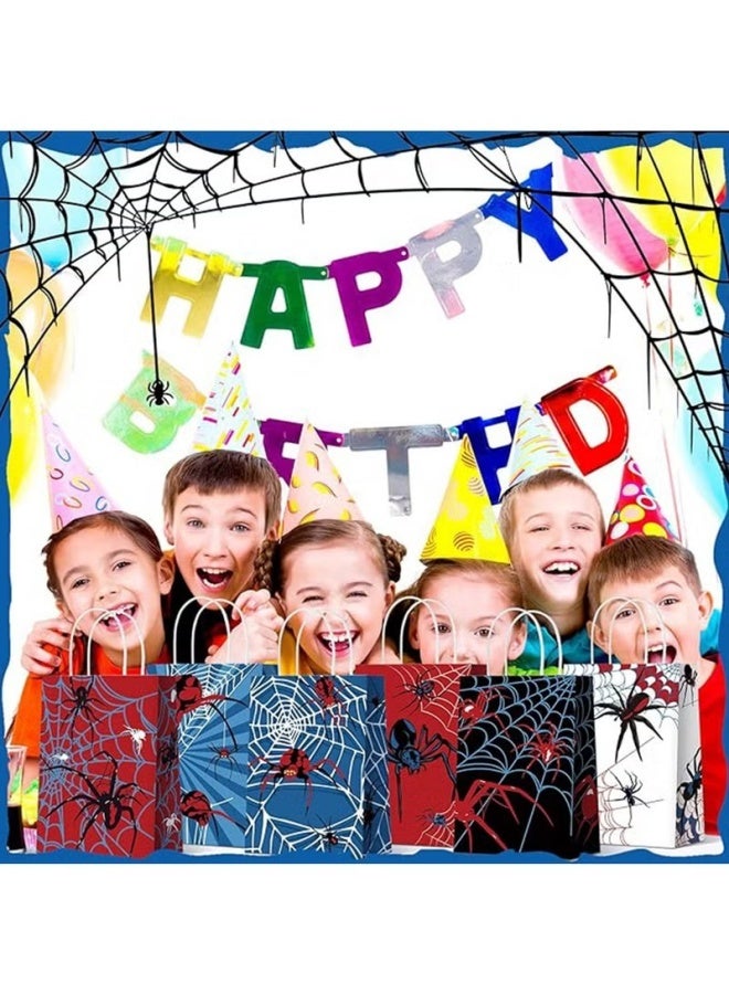 24 كيس هدايا على شكل عنكبوت، أكياس هدايا لحفلات سبايدر مان، أكياس حلوى سبايدر مان، مناسبة للأولاد والبنات والأطفال، ديكورات حفلات أعياد الميلاد بطابع سبايدر مان - Image 4