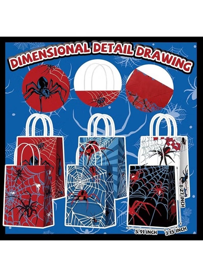 24 كيس هدايا على شكل عنكبوت، أكياس هدايا لحفلات سبايدر مان، أكياس حلوى سبايدر مان، مناسبة للأولاد والبنات والأطفال، ديكورات حفلات أعياد الميلاد بطابع سبايدر مان - Image 3