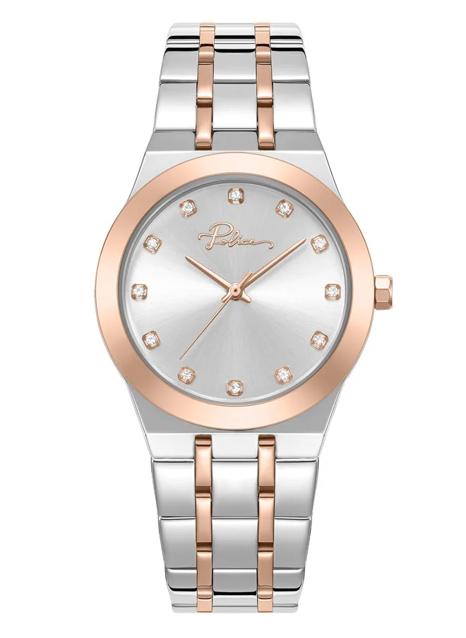 POLICE Allure 32mm Women's Watch with Silver Sunray Enamel Dial & 12 Dazzling Stones