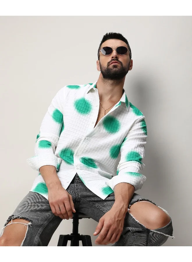 Campus Sutra Men's Chalk White:Emerald Green Spraypaint Shirt