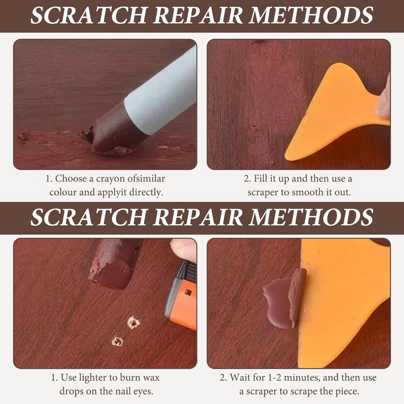 fashion mania 5Pcs Wax Filler Wood Repair Sticks with Scraper, Laminate Worktop & Floor Repair Kit, for Wooden Furniture, Laminate Flooring, Tables, Doors, Guitars – Fix Scratches, Holes & Stains - Image 3