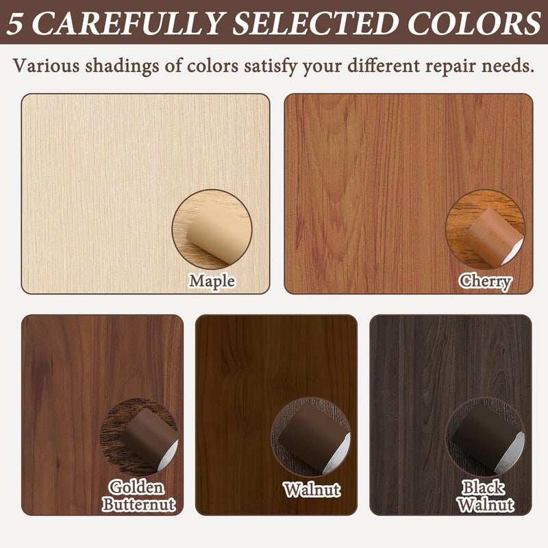 fashion mania 5Pcs Wax Filler Wood Repair Sticks with Scraper, Laminate Worktop & Floor Repair Kit, for Wooden Furniture, Laminate Flooring, Tables, Doors, Guitars – Fix Scratches, Holes & Stains - Image 2