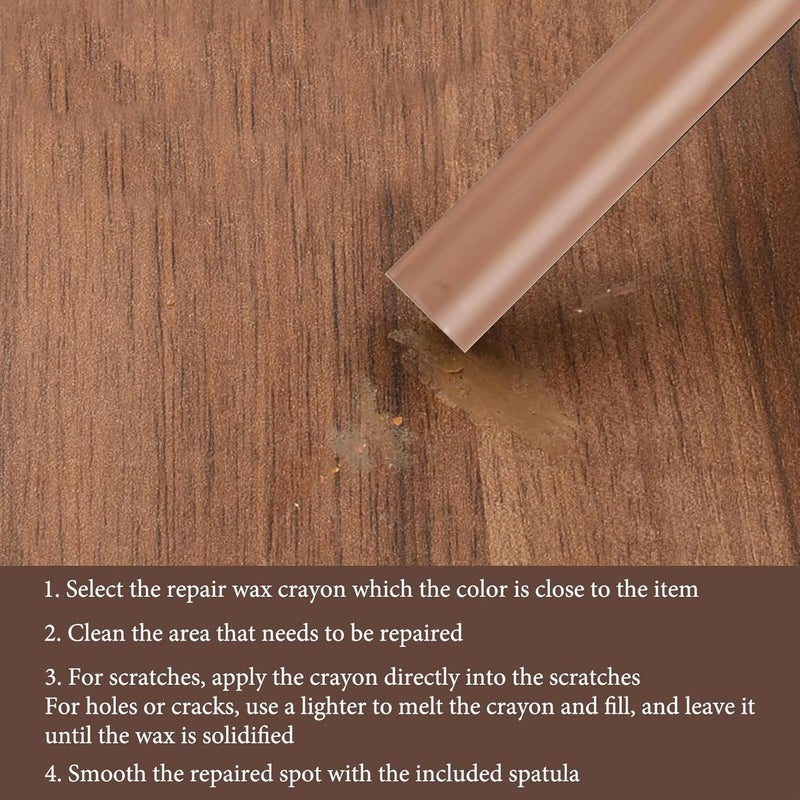 fashion mania 5Pcs Wax Filler Wood Repair Sticks with Scraper, Laminate Worktop & Floor Repair Kit, for Wooden Furniture, Laminate Flooring, Tables, Doors, Guitars – Fix Scratches, Holes & Stains - Image 4