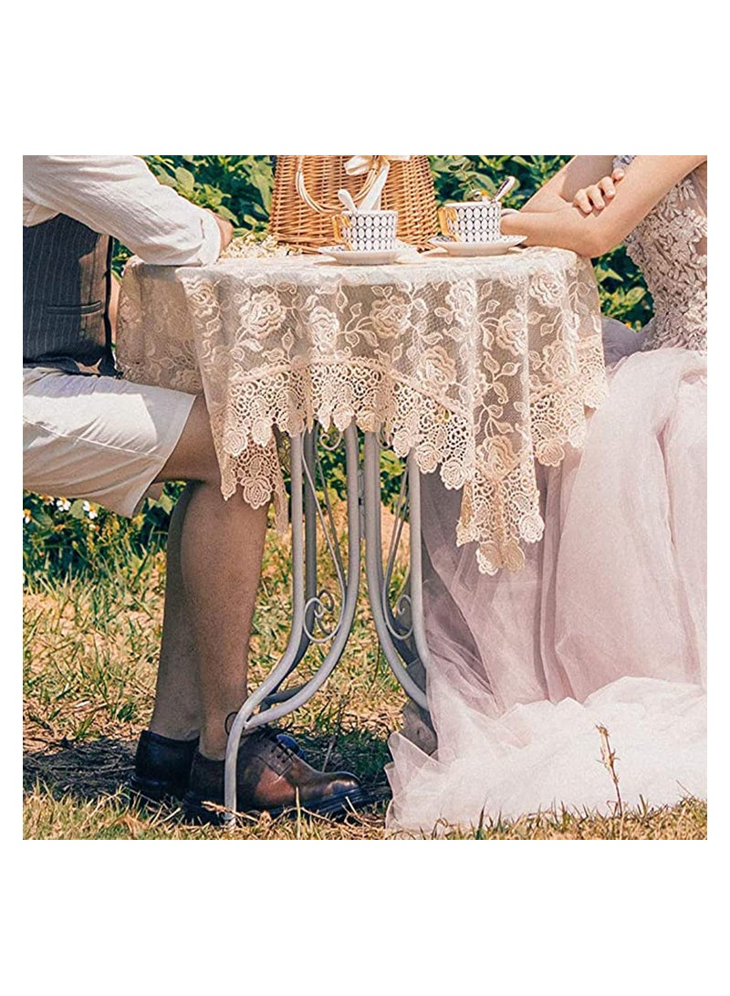 Elegant Square Tablecloth with Lace Embroidery, Water-Resistant and Washable, Perfect for Weddings, Parties, and Home Decor, 90x90cm (Gold Lotus Design)  - Image 3