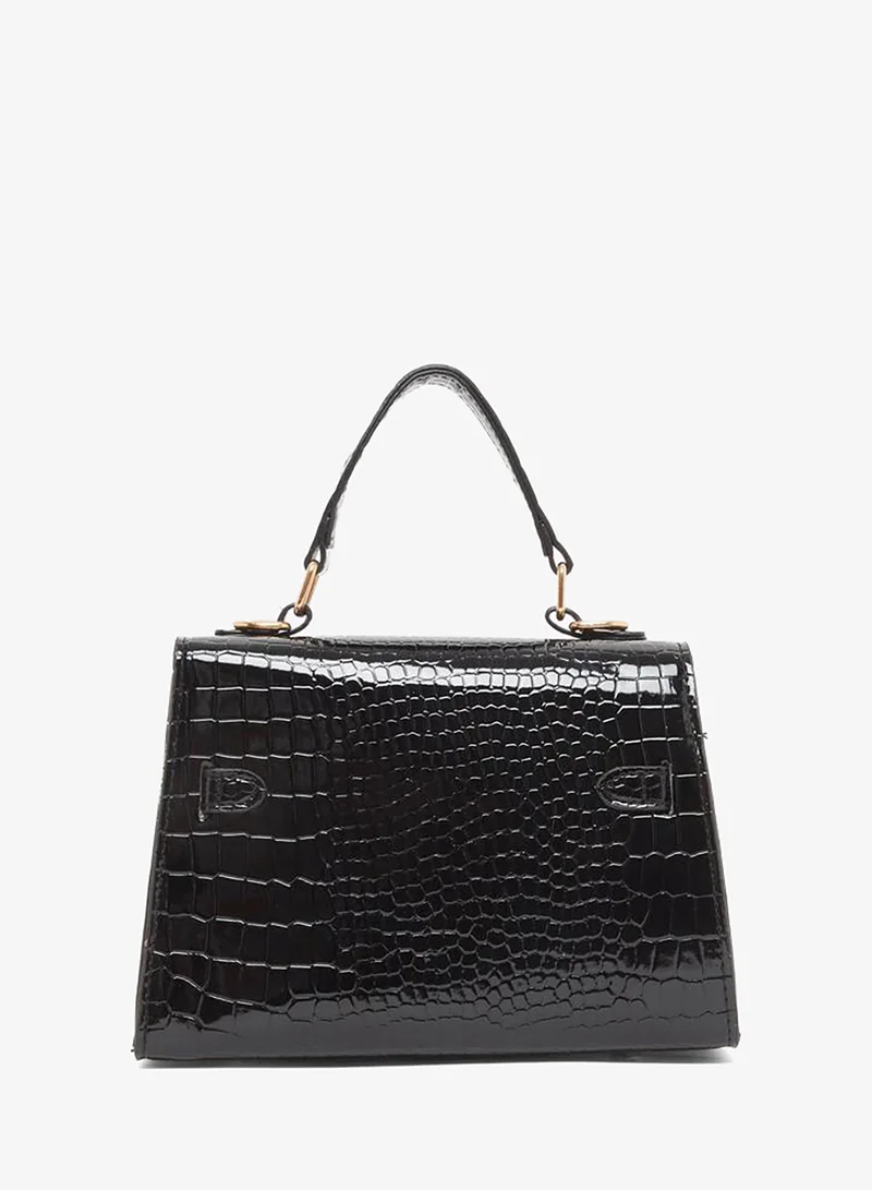 Styli Women Black Croc Textured Handbag