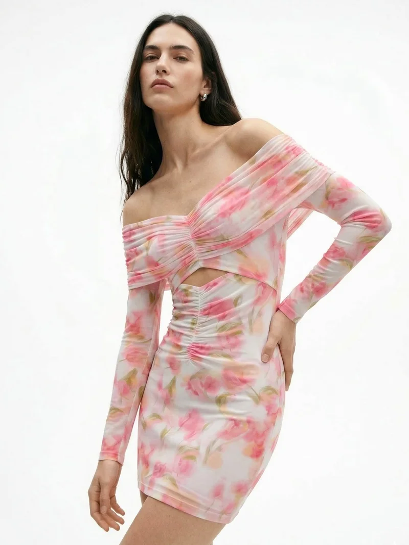 Outzidr  Multi Blurred Floral Cut-Out Mini Dress for Women | Best Price UAE