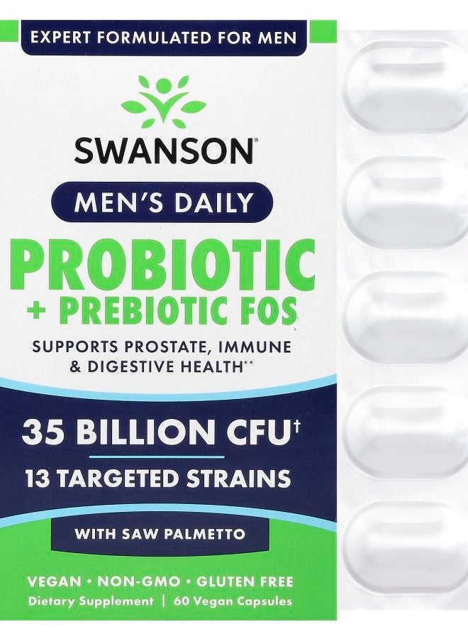 Men's Daily Probiotic + Prebiotics FOS With Saw Palmetto 35 Billion CFU 60 Vegan Capsules