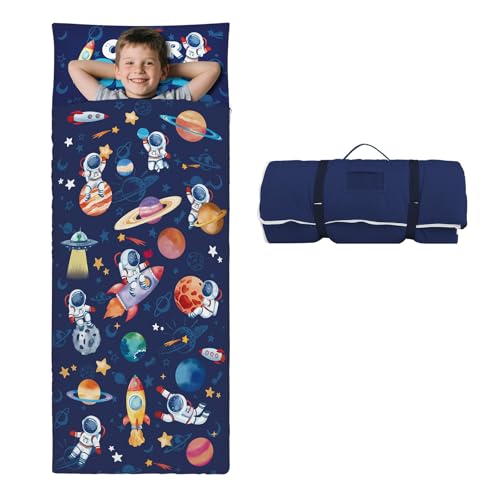 Decalsweet Kids Sleeping Bag Toddler Nap Mat with Removable Pillow Large Foldable Sleeping Bag for Girls Boys Easy Clean Slumber Bag with Double Zip for Camping School Preschool Daycare 5924 inch - Image 1