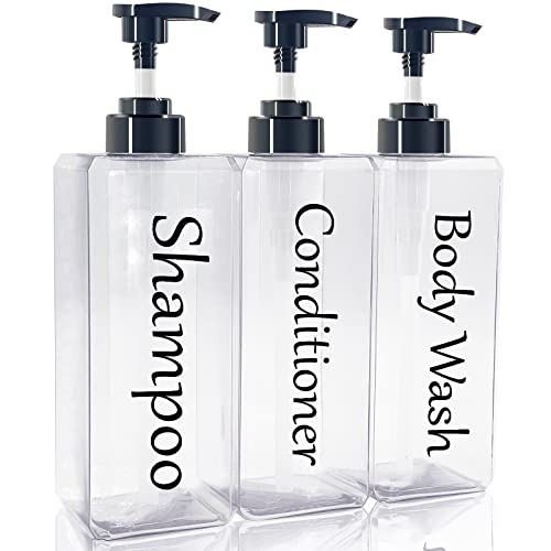 CIRACO Shampoo and Conditioner Dispenser(Clear, Set of 3, 27oz)- Refillable & EmptyShampoo and Conditioner Bottles- Body Wash Dispenser Set-Modern Shampoo Bottles for Shower Soap - Image 1