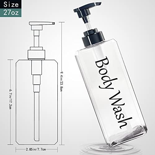 CIRACO Shampoo and Conditioner Dispenser(Clear, Set of 3, 27oz)- Refillable & EmptyShampoo and Conditioner Bottles- Body Wash Dispenser Set-Modern Shampoo Bottles for Shower Soap - Image 3