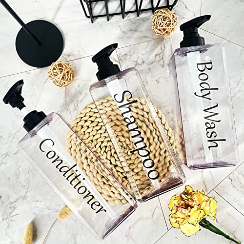 CIRACO Shampoo and Conditioner Dispenser(Clear, Set of 3, 27oz)- Refillable & EmptyShampoo and Conditioner Bottles- Body Wash Dispenser Set-Modern Shampoo Bottles for Shower Soap - Image 5