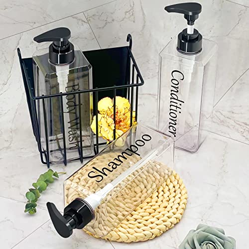 CIRACO Shampoo and Conditioner Dispenser(Clear, Set of 3, 27oz)- Refillable & EmptyShampoo and Conditioner Bottles- Body Wash Dispenser Set-Modern Shampoo Bottles for Shower Soap - Image 4