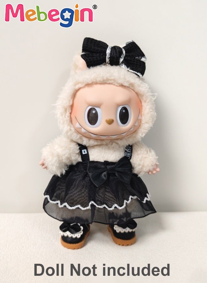 MEBEGIN LABUBU Clothes,2 Pieces Black Dress for Doll (NO Doll),Dress Set for 17cm Doll Accessories Include Dress Bow,Cute Clothes for Dress up Unique Style,Adorable Outfit Set for 17cm - Image 3