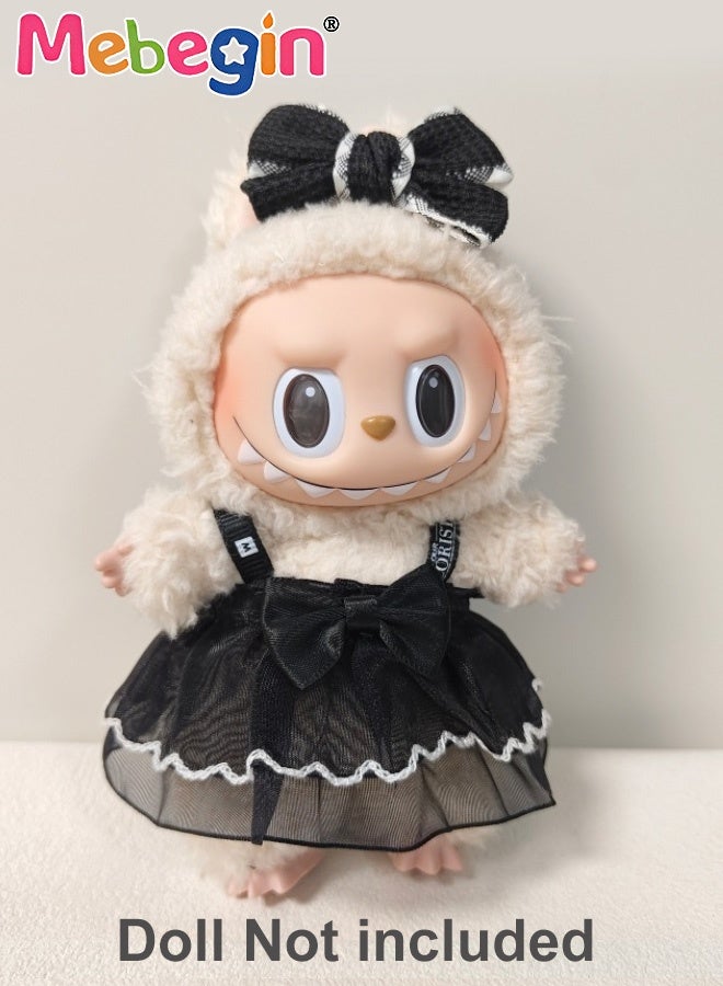 MEBEGIN LABUBU Clothes,2 Pieces Black Dress for Doll (NO Doll),Dress Set for 17cm Doll Accessories Include Dress Bow,Cute Clothes for Dress up Unique Style,Adorable Outfit Set for 17cm - Image 1