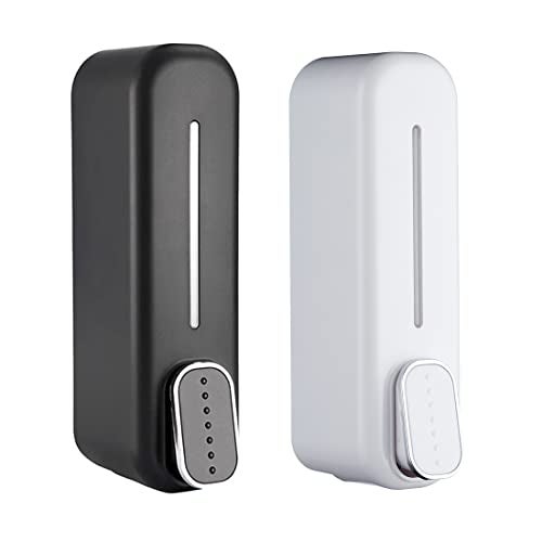BATH GURU Liquid Soap Dispenser for Bathroom Kitchen ABS Plastic Wall Mounted Lotion Shampoo Handwash Dishwash Gel Sanitizer Dispenser 350 Ml Slim ( Black & White ) Pack of 2 - Image 1