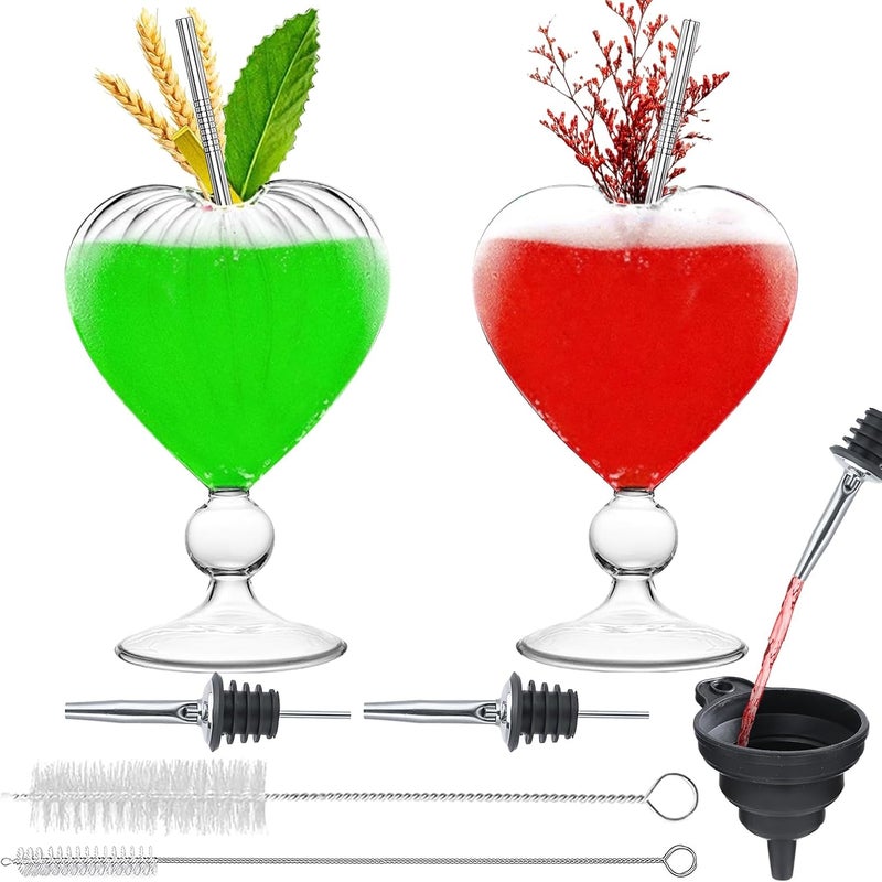 INFTYLE Cocktail Glasses Set of 2 Creative Martini Glasses 8 oz Unique Wine Glasses Heartshaped Romantic Juice Glasses for WeddIng Home Bar Party Glassware Barware Gift  - Image 1