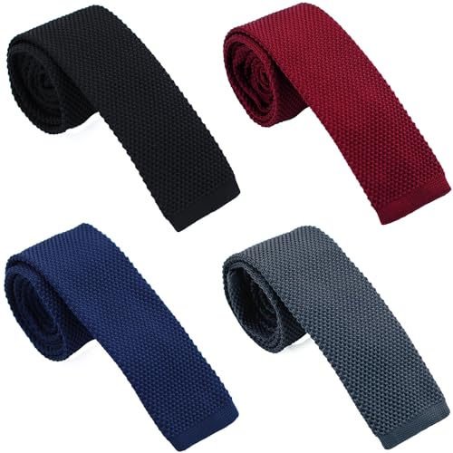 BELLUNO Skinny Knit NeckTies for Men, 4-PAK 2.2" Flat-end Smart Sock Ties - Image 1