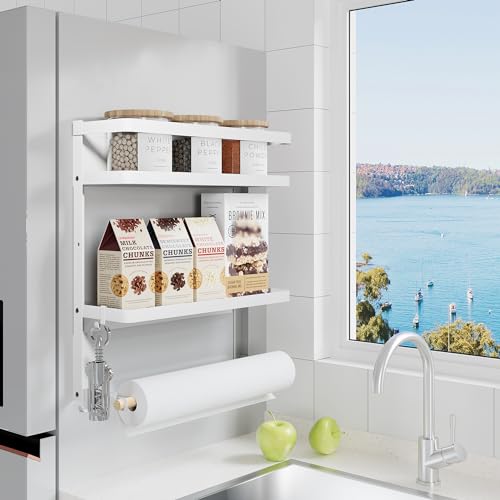 Hoopoton Magnetic Spice Rack Organizer Single Tier Refrigerator Spice Storage Shelf, Easy to Install The Side of The Refrigerator Can Hold spices, Jar of Olive Oil (White L) - Image 4