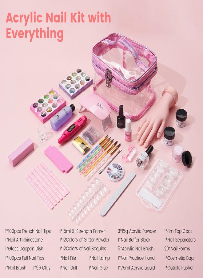 Deciniee Nail Kit for Beginners with Everything: Professional Nail Acrylic Powder Liquid Set with Practice Hand Drill U V Light in Cosmetic Bag for Women Salon Home (Pink) - Image 3