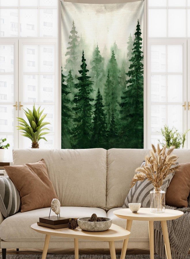 فلاي سي نسيج جداري من Flysea Green Mountain، يصور غابة ضبابية، لوحة مائية لأشجار، منظر طبيعي، ديكور منزلي، مناسب لغرف النوم والمعيشة، أو كخلفية أو غطاء مكتب، مقاس 28×40 بوصة. - Image 3