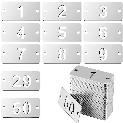 Hicarer Metal Numbered Tags Stainless Steel Number ID Key Tags with Holes Numbered Key Rings Chain 50 Pcs150 Rectangle - Image 1